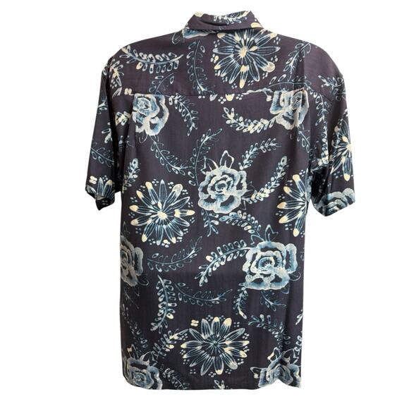 Nautica 100% Silk Button Down Shirt Hawaiian Floral Print Navy Blue Men's Sz L - Picture 7 of 9